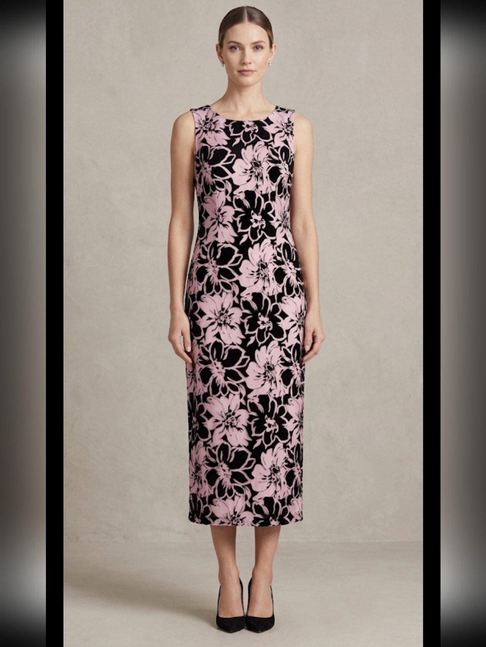 Leslie Belle Petite Y2K Satin Floral Purple Midi Dress Women's Size 8 Petitie